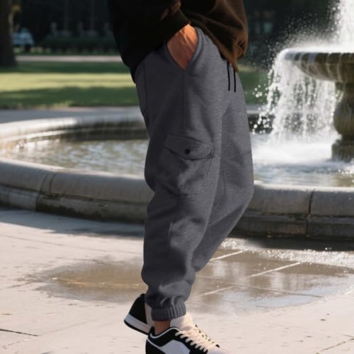 Fleece Lined Jogger Pants Men - Winter Sweatpants with Pockets Elastic Waist Drawstring Warm Running Athletic Track Pant4