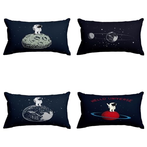CEVAN Rectangulaire Housse de Coussin USA Taie d'oreiller Vision Soie Planète Lotde4, Housse de Coussin Shabby Taie d'oreiller Coton Épais, Lisse Et Brillant 50x75cm