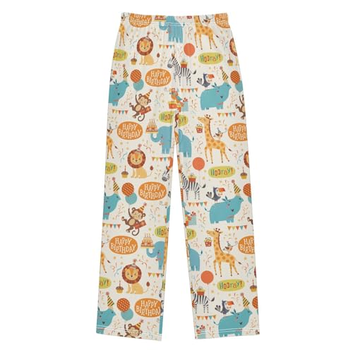 ZZXXB Happy Birthday Lion Elephant Boys Long Pants Soft Trousers Elastic Waist Kids Lounge Bottoms with Pockets S-XL