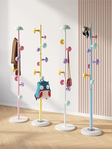 CODOMI Metal Coat Rack Stand with Mushroom Hooks and 12'' Width Resin Base, Coat Rack Freestanding, Coat Tree, Children's Clothes Hanger Floor-standing, Bag Bracket for Home Entry-way, 68''H White