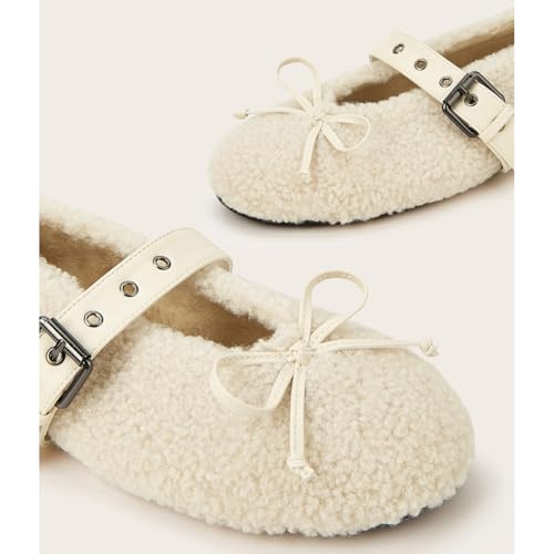 Fur Ballet Flats for Women Comfy Faux Shearling Mary Jane Flats2