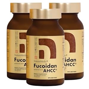 NatureMedic Fucoidan powered with AHCC Brown Seaweed Immunity Supplement with High Purity Organic Mekabu Mozuku Agaricus 480 Vegetable Capsules Made in Japan (3 Bottles)