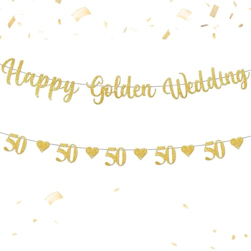 Golden Wedding Anniversary Decorations 50th Wedding Anniversary Decorations 50th Anniversary Decorations Banner for Wedding Bridal Engagement Romantic Golden Anniversary Decorations