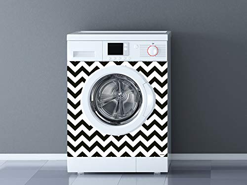 Vinyle pour lave-linge Zigzag blanc et noir | Plusieurs dimensions 60 x 85 cm | Adhésif résistant et facile à appliquer | Autocollant décoratif design...