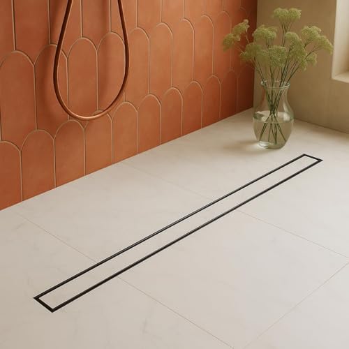 Image of Tile Insert Linear Shower Drain 36x4 Inch | 304 Stainless Steel Invisible Floor Drain Channel for Bathroom | Anti-Odor Cockroach Trap with Side Outlet Waste Water Drain for 13mm Tile