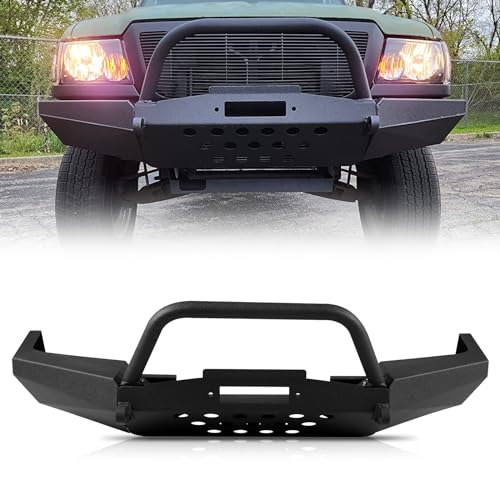 Full Width Front Bumper fit for Ford Ranger 1998-2011, w/Winch Plate Bull Bar D-Ring Mounts Powder Coated Black Heavy-duty Front Bumper Offroad