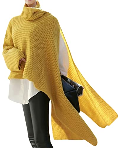CHARTOU Women's Flowy Cowl Neck Asymmetric Knitted Cape Shawl Sweater Poncho