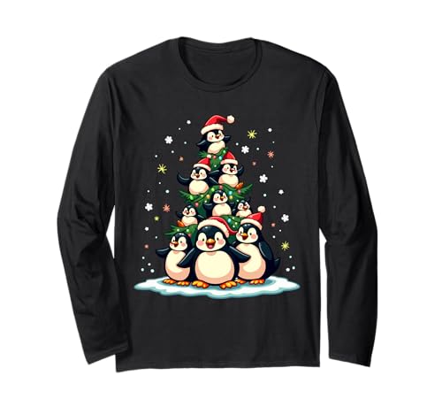 Penguin Christmas Tree Funny Tuxedo Bird Holiday Manga Larga