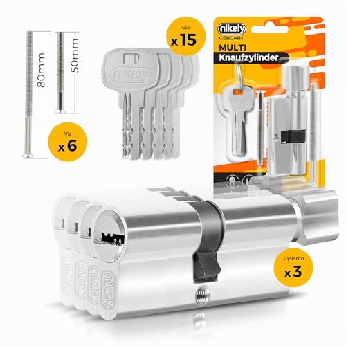 Cylindre à bouton GERCAR 30/30 mm s'ouvrant avec la même clé pour serrure de porte de maison