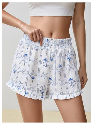 Image of MakeMeChic Women's Gingham Ruffle Lounge Shorts Elastic High Waist Pajamas Boxer Shorts