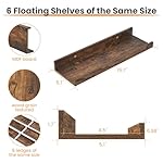 upsimples Floating Shelves for Wall, Wall Shelves for Decor Storage Set of 6, Wall Mounted Wood Shelves for Bedroom, Living Room, Bathroom, Kitchen, Picture Ledge Shelves, Brown - Image 3