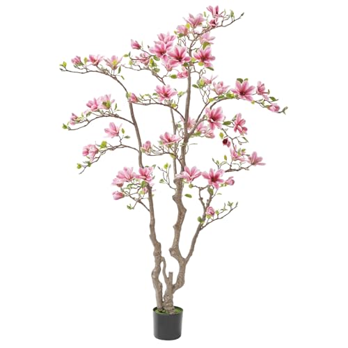 Fuxdre Artificial Magnolia Tree, 6.8FT Tall Fake Indoor Tree, Realistic Real Touch Leaves and...