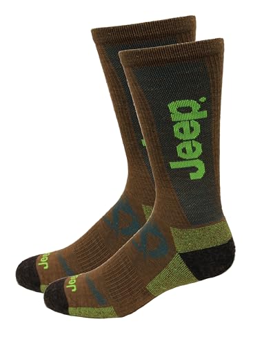 Jeep Men's Wool Logo Crew Socks 1 Pair, Bronze, Men's 10-13 Shoe, 8-12