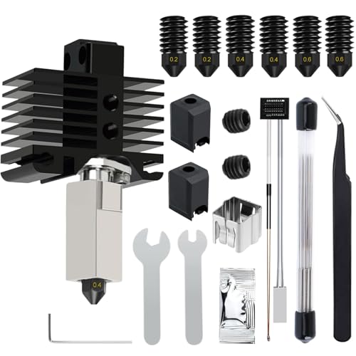 YOTINO 38 pezzi P1P, P1S Hotend per stampanti 3D serie P1, P1S Hotend Kit con Ugello in Acciaio Temprato da 0,2/0,4/0,6 mm, Manicotto in Silicone, Termistore, Aghi Di Pulizia e Chiave