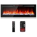 Klysiora50” Built-in and Wall-Mounted Electric Fireplaces Smart WiFi Infrared Linear Fireplace 750W/1500W 13 Lifelike Flame Options Low Noise with Alexa and Remote Control, Thermostat, Timer
