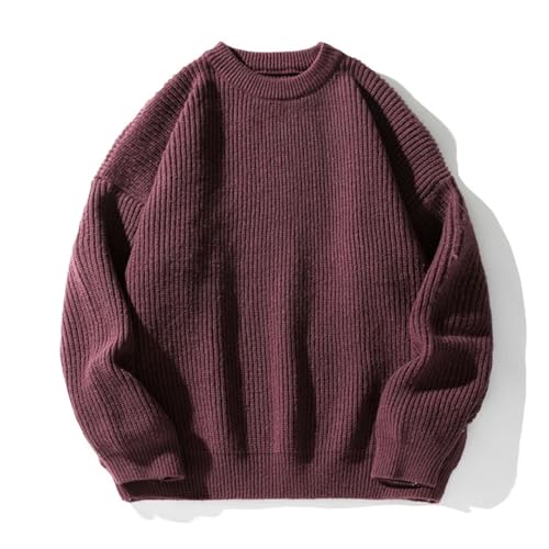 Men Solid Knitted Pullover Sweater Long Sleeve Crew Neck Loose Thick Warm Jumper Tops2