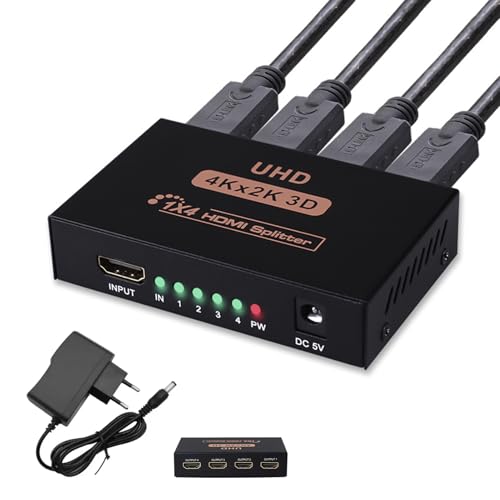 Duplicador HDMI 1 Entrada 4 Salidas 4K 60Hz, Splitter HDMI 1x4 con Soporte 3D, 1080P, 2K, Compatible con PS5, PS4, TV, Proyector, Monitor, DVD, Reproductores de Red, HDTV, Ideal para Cine en Casa