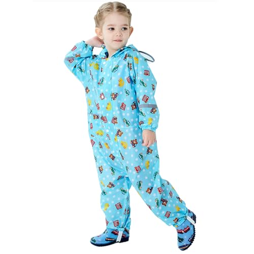 Image of Boys Girls Toddler Rainsuit Kids Waterproof Coverall One Piece Rain Suit