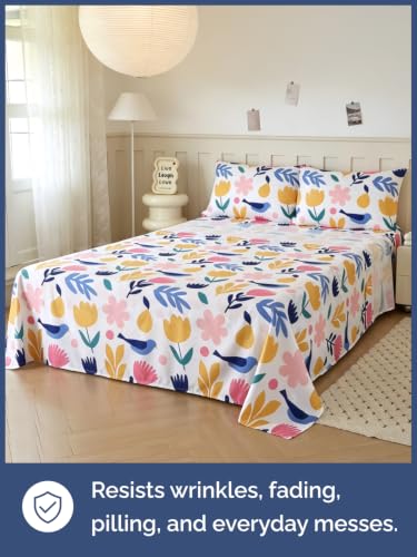 Image of Kids Full Size Tulip Bed Sheets - 4 Piece Kids Tulip Sheet Set - Floral Garden Bedding - Ultra-Soft, Cute & Cozy - Breathable & Machine Washable - Colorful Bed Set for Boys, Girls, Teens & Toddlers