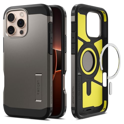 Image of Spigen for iPhone 16 Pro Case, Tough Armor (Ai) MagFit [Compatible with Magsafe] [Kickstand] [Military-Grade Protection] - Gunmetal