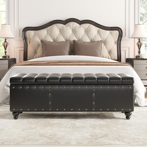 Maupvit Storage Ottoman Bench, Faux Leather Ottoman with Storage, Bench for Bedroom end of Bed, Upholstered Storage Benches for Living Room, Entryway, Hallway, Foot Rest, Black