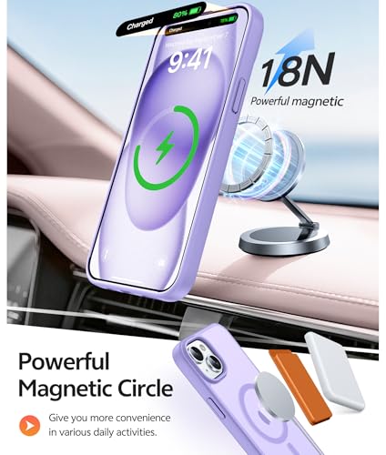 Image of FNTCASE for iPhone 15 Case: for iPhone 14 Case & iPhone 13 Case [Compatible with Magsafe] Translucent Matte Cases with [Screen Protector] Military Grade Shockproof Protective Phone Cover - LightPurple