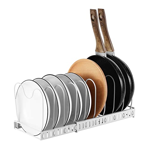 XIAOMIANYANG Porte Casserole Reglable, Porte-casseroles Support en Acier Inoxydable Rangement Cuisine avec 10 Compartiments Réglables Étagère à casseroles Mural de Suspensi Cover