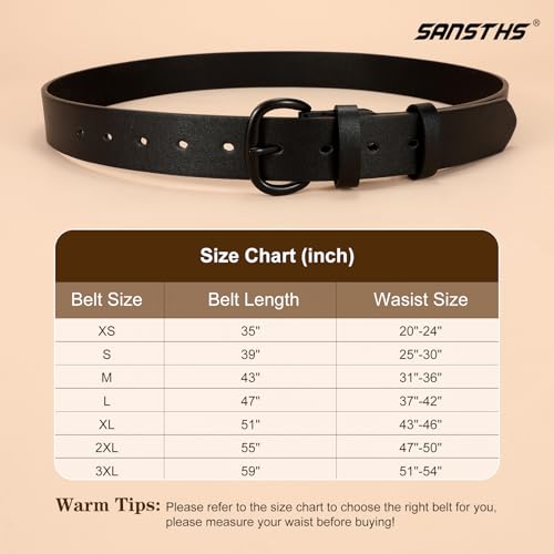 Sansths Women Leather Belt For Jeans Pants Dresses Black Ladies Waist Belt With Black Buckle thumb #5