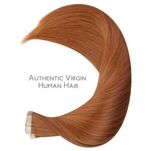 Image of WENNALIFE Tape in Hair Extensions Human Hair, 40pcs 60g 10 inch Dirty Ginger Hair Extensions Real Human Hair Straight Tape in Extensions Invisible Human Hair Extensions Reusable Real Hair Extensions