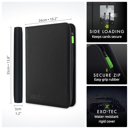 Image of Vault X 9 Pocket Zip Binder, 360 Cards, Exo-Tec Material, 20 Side-Loading Pages (Black)