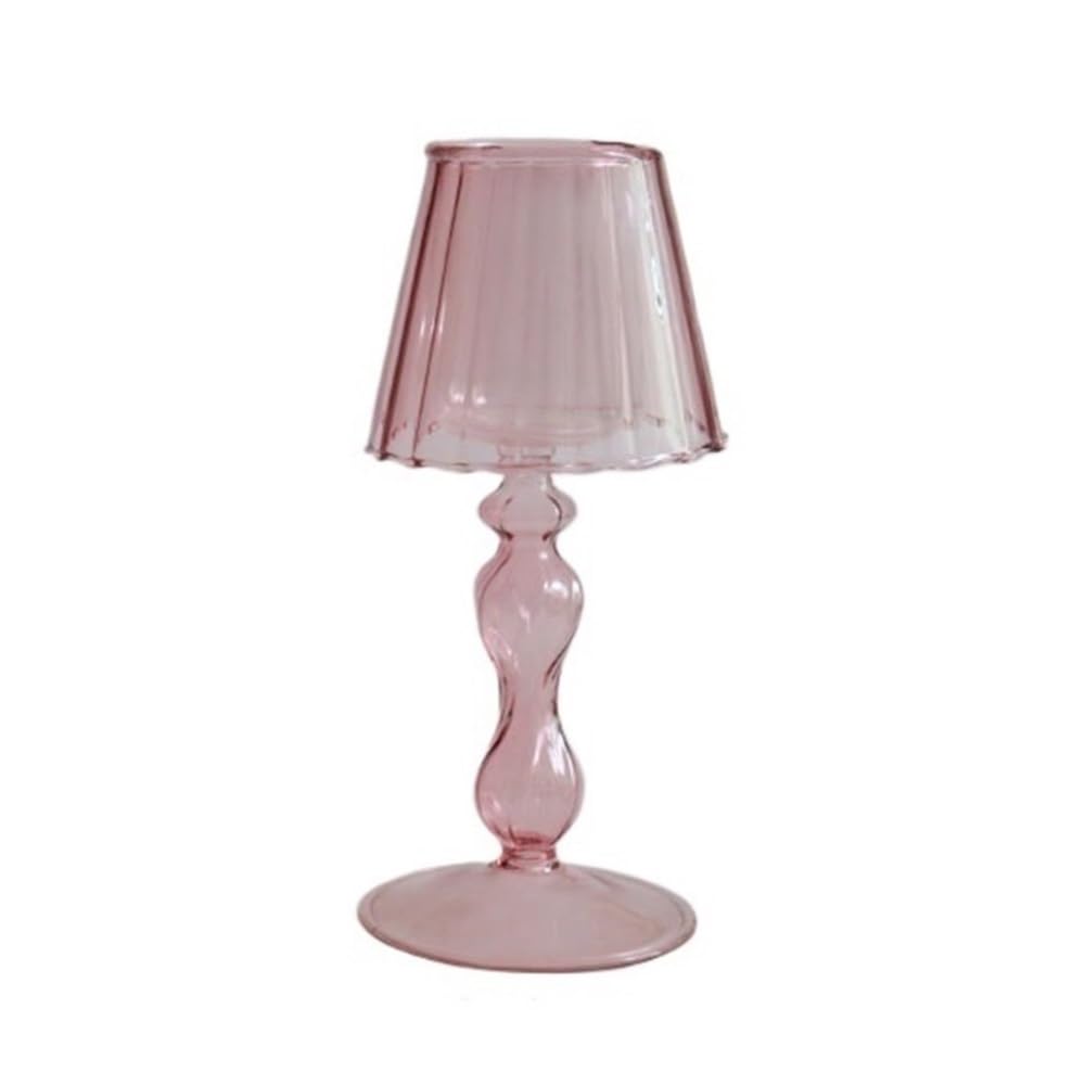 Candle Holder Retro Table Lamp Style Glass Candle Holder Home Decoration Personality Ornaments(Pink)