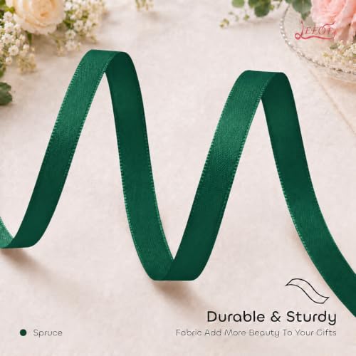 Image of Double Face Spruce Green Satin Ribbon 3 /8 inch X 50 Yards Polyester Spruce Green Ribbon for Gift Wrapping Very Suitable for Weddings Party Invitation Decorations and More