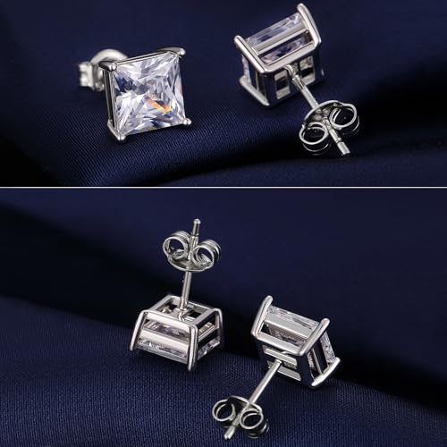 18K White Gold Plated Simulated Diamond Sparkly Round Stud Earrings 925 Sterling Silver 5A CZ Cubic Zirconia 4mm to 8mm Fine Jewelly for Women Men2