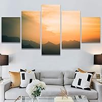 SIGNWIN 5 Panel Canvas Wall Art Sunset in The Mountains for Home Decorations Ready to Hang - 60