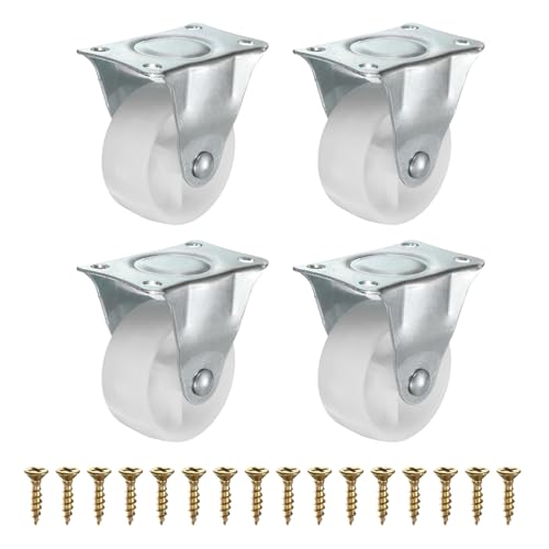Image of PATIKIL 2 Inch Fixed Caster Wheels, Plastic No Bearing Small Non-Swivel Casters Wheels for Furniture Drawers Storage Bins DIY Project - 4pcs (White)