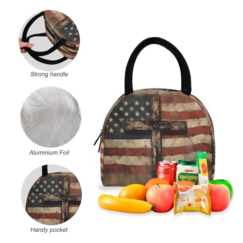 Backpack Lunch Bag Set Crossbody American Flag Print, Big Storage Travel Backpacks with Insulated Lunch Box for Office Hiking Picnic4