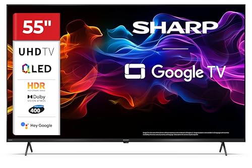 Sharp 55HP5365E - GOOGLE TV, 55' UHD, FRAMELESS, 60Hz, QLED, HDR10, Dolby Vision HDR, Google Assistant con microfono, Chromecast, Bluetooth, DOLBY Atmos 2x12W, HDMI 2.1 x4, USBx2, Colore nero