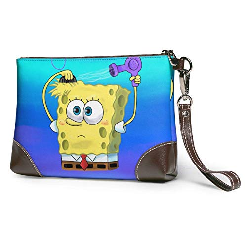 Preisvergleich Produktbild EDFG Haar SpongeBob Schwammkopf Echte Leder Geldbörsen Telefonkarte Brieftaschen Reißverschluss Brieftasche Wristlet Clutch Bags Clutches Geldbörsen für Frauen / Männer