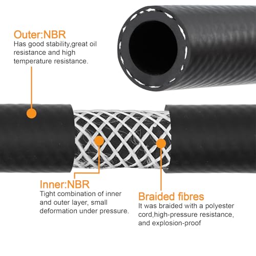 Image of 3 /8 Inch 25Ft Fuel Line Hose Push Lock NBR Rubber SAE 30R7 300PSI with 10Pcs Clamps Used in Automobile Engines Fuel Systems