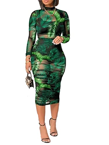 Image of Rodawu Women's Sexy See-Through 3-Piece Set Midi Dress Outfits
