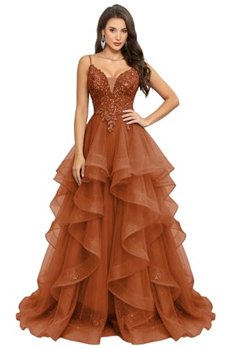 kosoze Laces Appliques Prom Ball Gowns Sparkly Sequin Spaghetti Strap Formal Long Sweet 16 Dress...