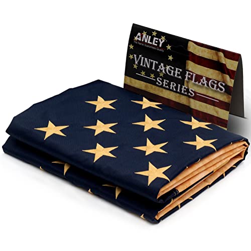 Anley Vintage Style Tea Stained American Us Flag 3X5 Foot Nylon - Embroidered Stars And Sewn Stripes - 4 Rows Of Lock Stitching - Antiqued Usa Banner Flags With Brass Grommets 3 X 5 Ft #TOP5