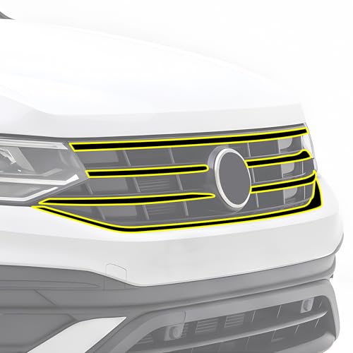 Image of BOGAR TECH DESIGNS for Volkswagen Tiguan 2022-2024 Front Chrome Delete - Precut Vinyl Overlay Kit, Gloss Black Blackout Trim