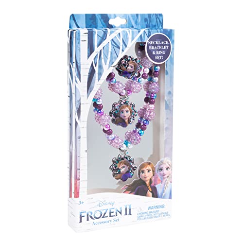 LUV HER Disney Frozen Girls Jewelry Set - Dress Up 3 Piece Toy Jewelry Box Set with Bead Necklace, Bracelet, and Ring - Frozen Play Accessories - Ages 3+