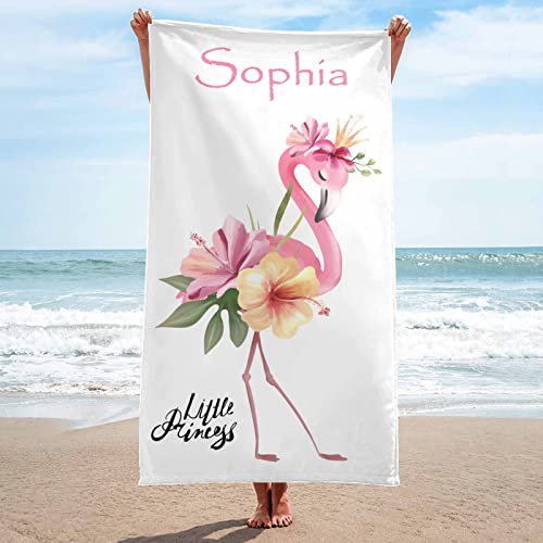Yescustom Personalized Flamingo Beach Towels For Kids Girls With Name, Custom Thin Cute Beach Towel, Microfiber Quick Dry Sand Free Customized Monogrammed Beach Towels For Beach Pool Travel Camping #TOP1