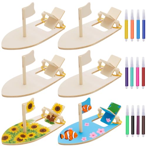 KQDRAVINE 6 Stück DIY Holz Segelboot Set, Enthält 12 Buntstifte, Mini Segelboot Basteln zum Bemalen, Kindergeburtstag Basteln, DIY Kinder, Geeignet für Kinderbasteln und Eltern-Kind-Interaktion