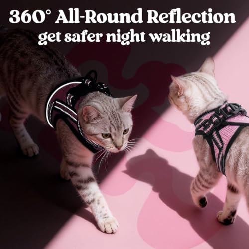 Image of rabbitgoo Cat Harness and Leash Set, Step-in Soft Vest, Pink | Escape Proof, Lightweight, Easy-on & Adjustable, Hook & Loop with Buckle, Reflective, for Small Cats Walks, XL