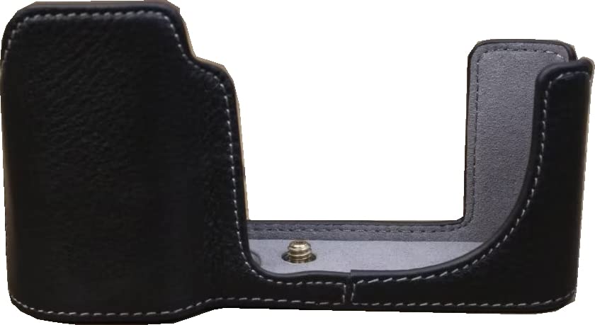 for Leica T Case, BolinUS Handmade Genuine Real Leather Half Camera Case Bag Cover for Leica T Bottom Opening Version + Hand Strap (Black)