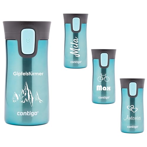 Contigo Taza térmica Pinnacle AUTOSEAL con grabado – Nombre acero inoxidable taza de viaje taza de café para llevar, a prueba de fugas, tapa fácil de limpiar, sin BPA, 300 ml (azul)