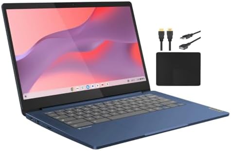Lenovo 2023 14'' FHD Touchscreen Slim 3 Chromebook Laptop Business Student, 8-Core MediaTek Kompanio 520 Processor, 4GB RAM, 64GB eMMC, WiFi 6,Chrome OS+MarxsolCables, Abyss Blue
